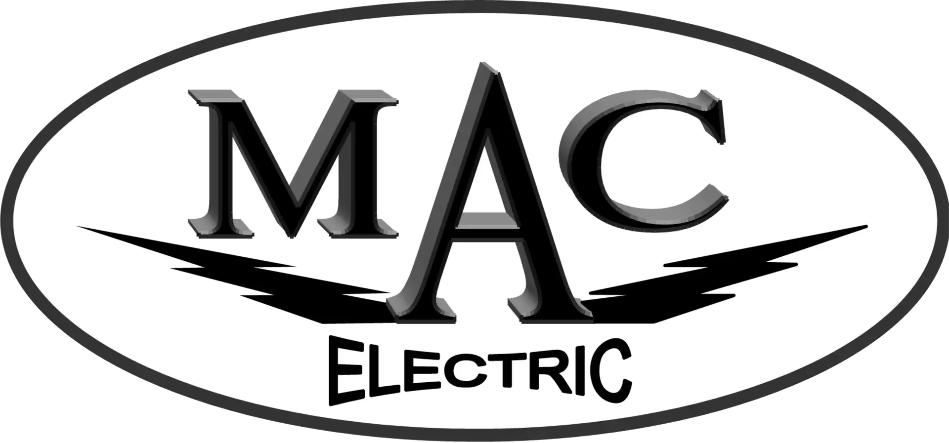 Logo with MAC in large letters above two black lightning bolts, and ELECTRIC written below. The design is enclosed in an oval-shaped black border.